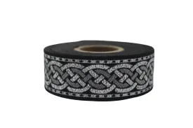 0.86 inch Metallic Silver Leprechaun Trim | Celtic Woven Border | 22 mm Woven Trimming | Jacquard Ribbon | Upholstery Fabric | CNK12