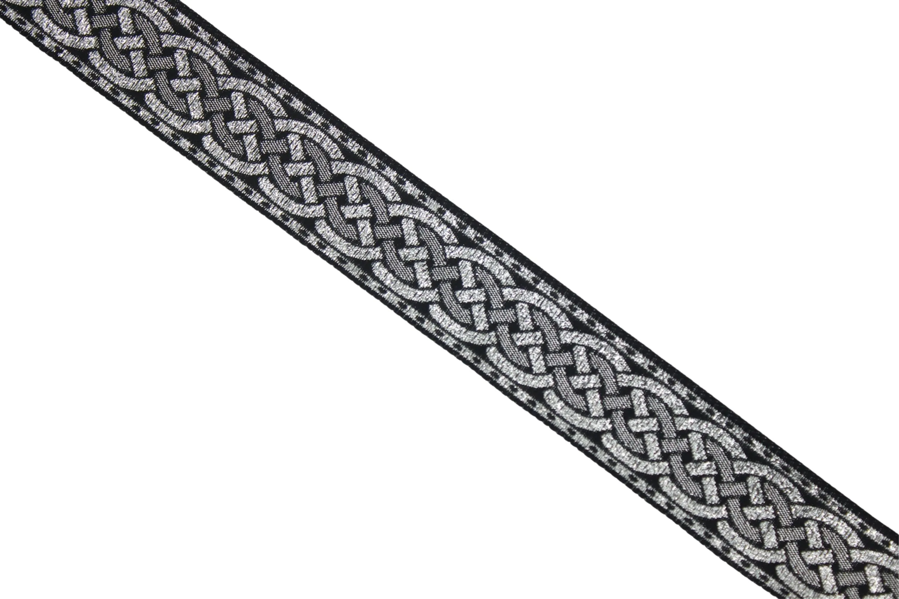 0.86 inch Metallic Silver Leprechaun Trim | Celtic Woven Border | 22 mm Woven Trimming | Jacquard Ribbon | Upholstery Fabric | CNK12