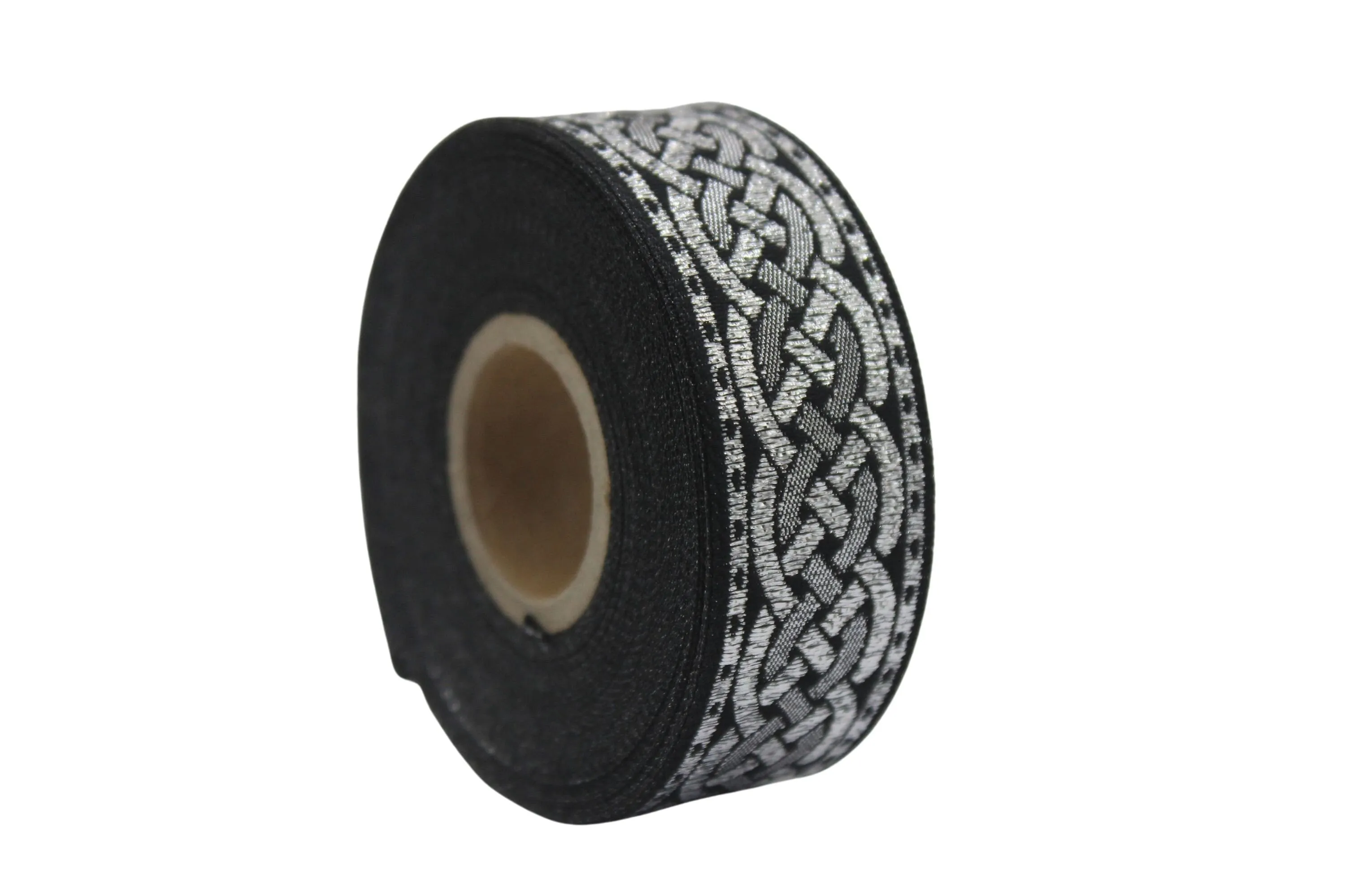 0.86 inch Metallic Silver Leprechaun Trim | Celtic Woven Border | 22 mm Woven Trimming | Jacquard Ribbon | Upholstery Fabric | CNK12