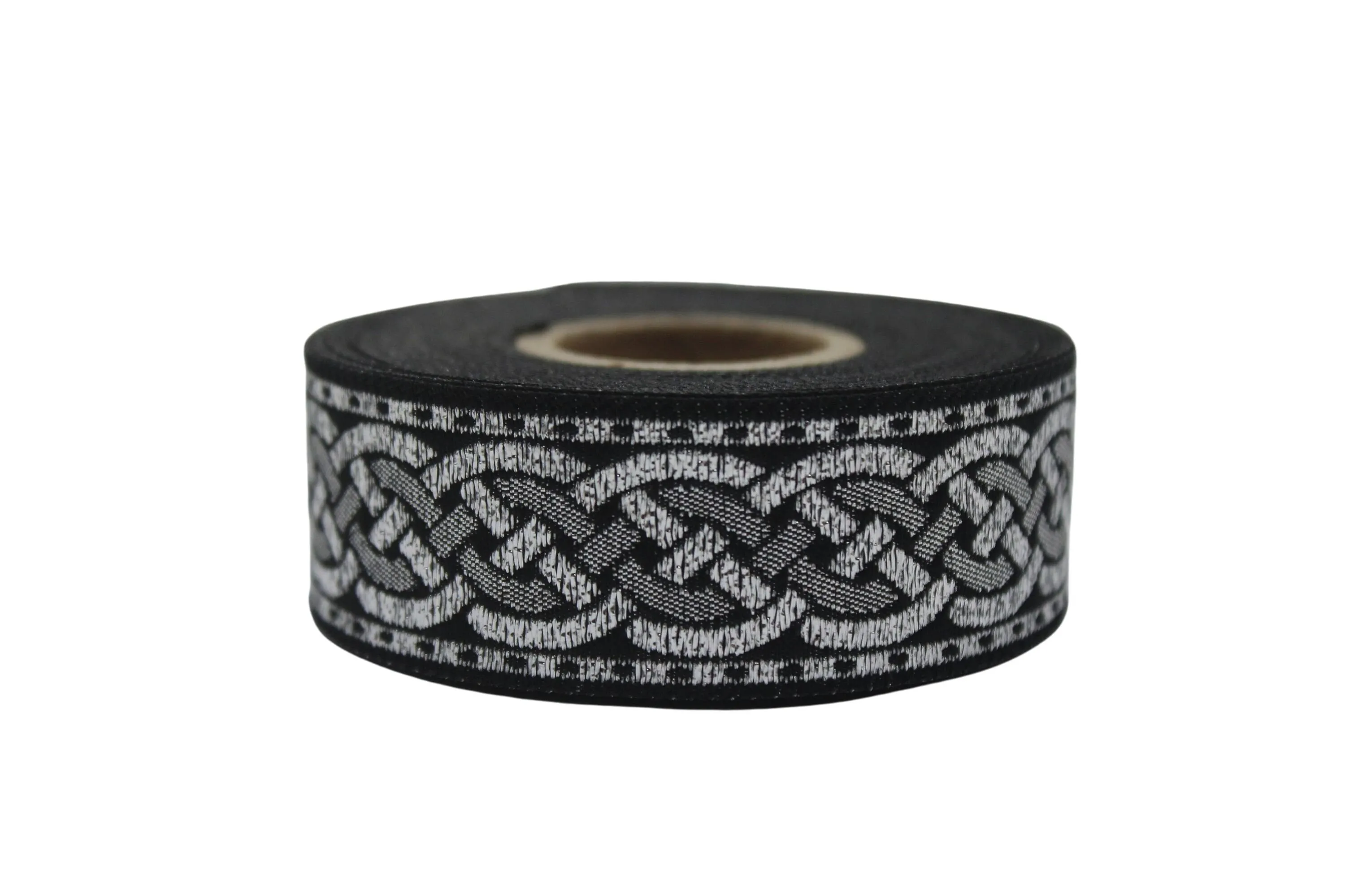 0.86 inch Metallic Silver Leprechaun Trim | Celtic Woven Border | 22 mm Woven Trimming | Jacquard Ribbon | Upholstery Fabric | CNK12