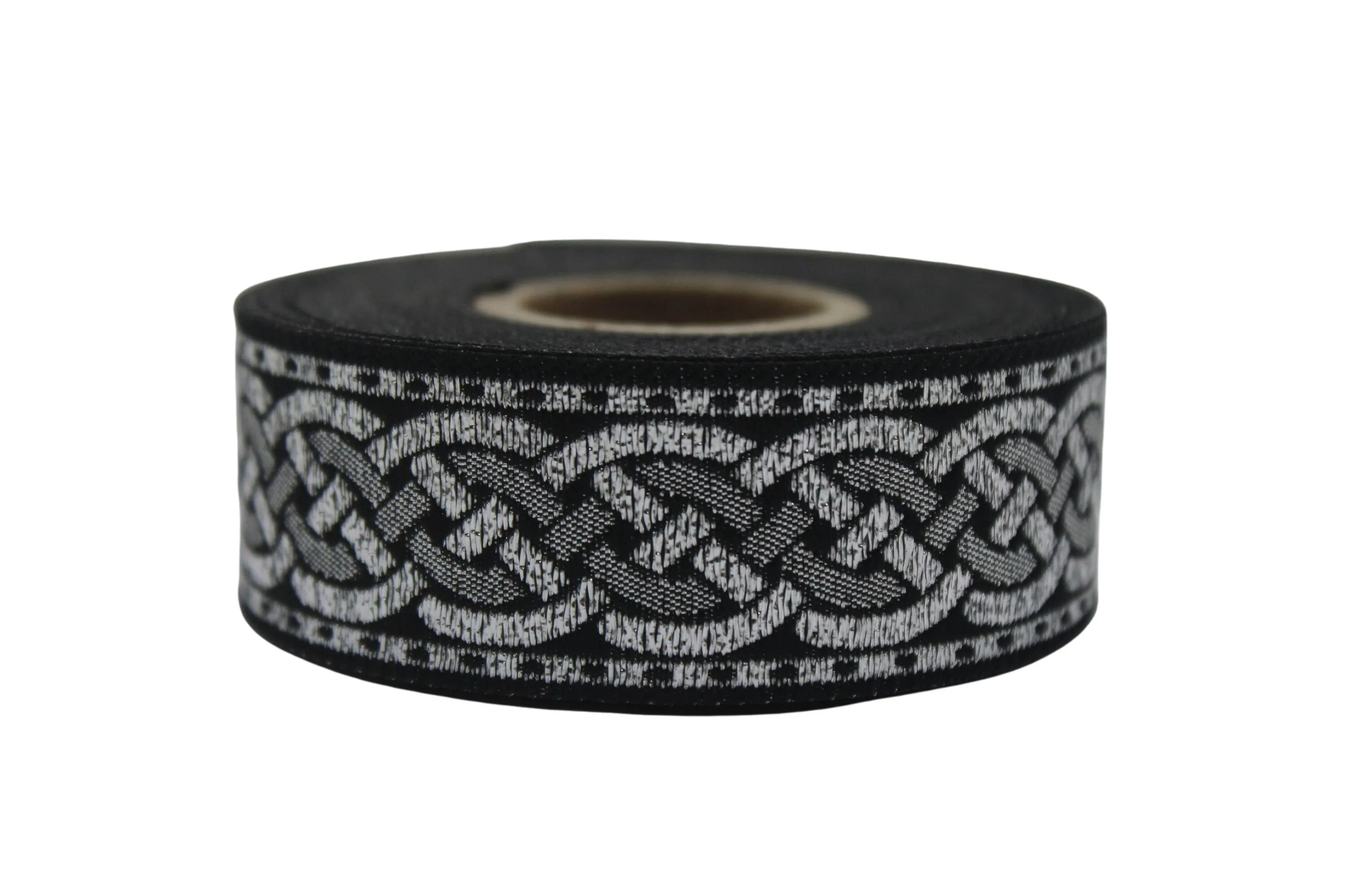 0.86 inch Metallic Silver Leprechaun Trim | Celtic Woven Border | 22 mm Woven Trimming | Jacquard Ribbon | Upholstery Fabric | CNK12