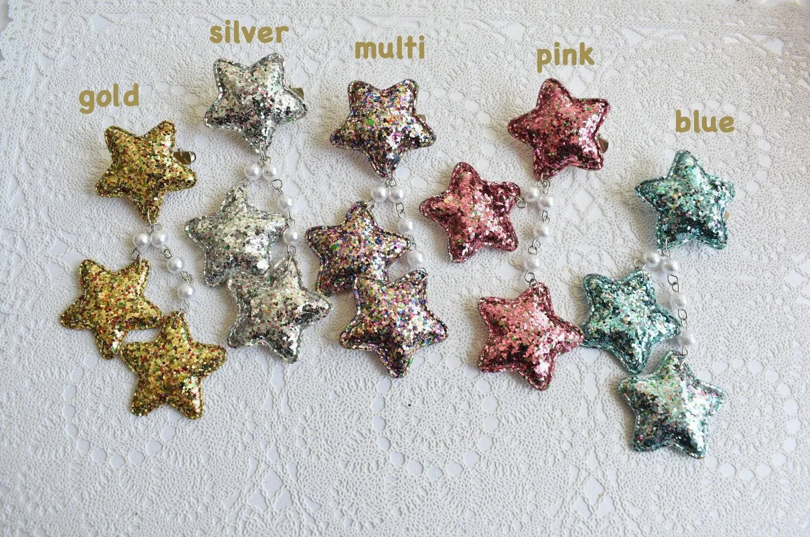 2-Way LG Glitter Star Clips (5 Colors)