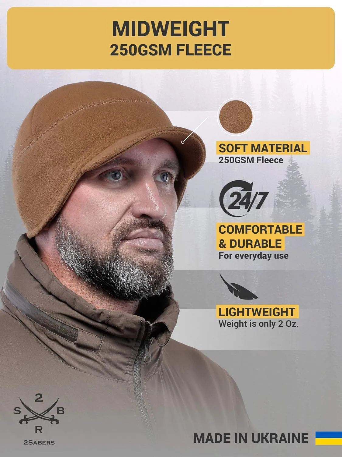 2SBR 2SABERS Fleece Winter Beanie with Visor - Men Women - Earflap Brim Skull Watch Cap Hat