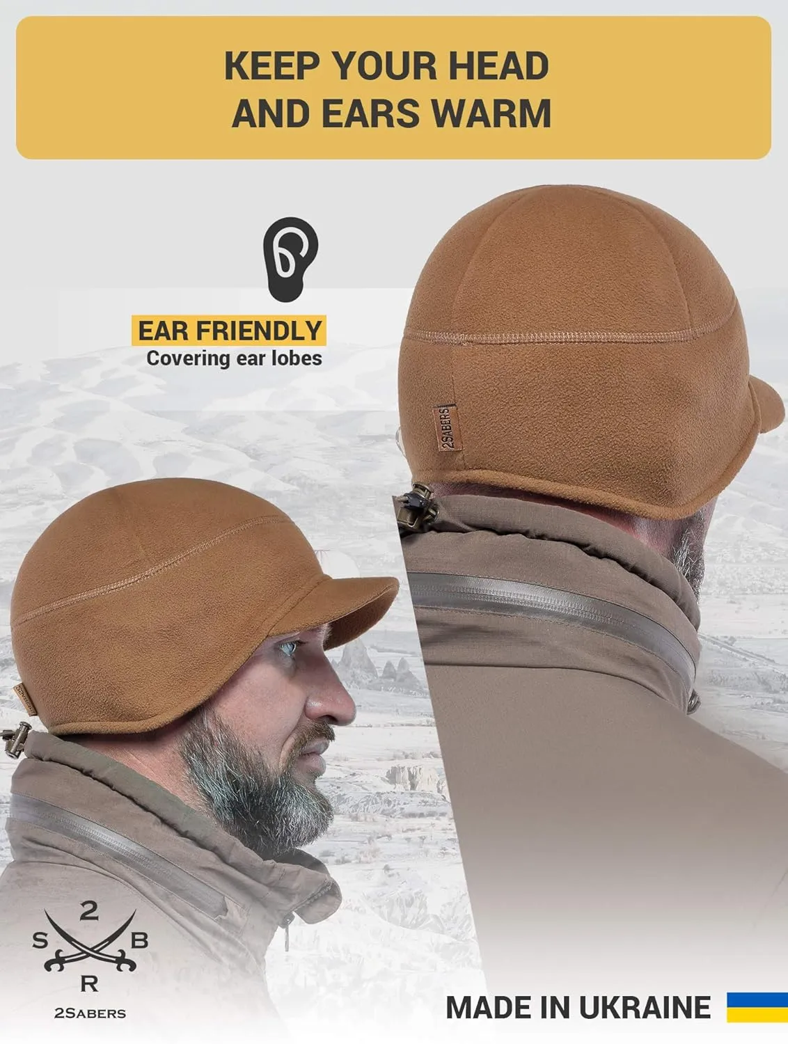 2SBR 2SABERS Fleece Winter Beanie with Visor - Men Women - Earflap Brim Skull Watch Cap Hat