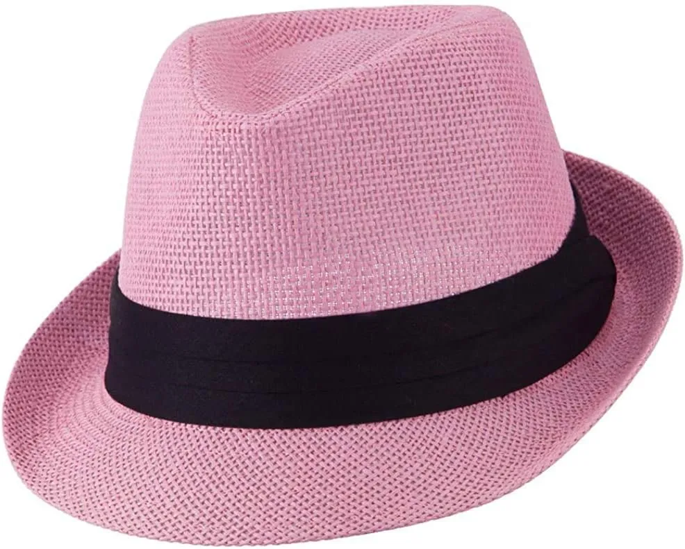 Ashen Fane Kid's Paper Straw with Black Band Fedora Hat