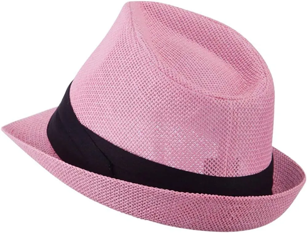 Ashen Fane Kid's Paper Straw with Black Band Fedora Hat