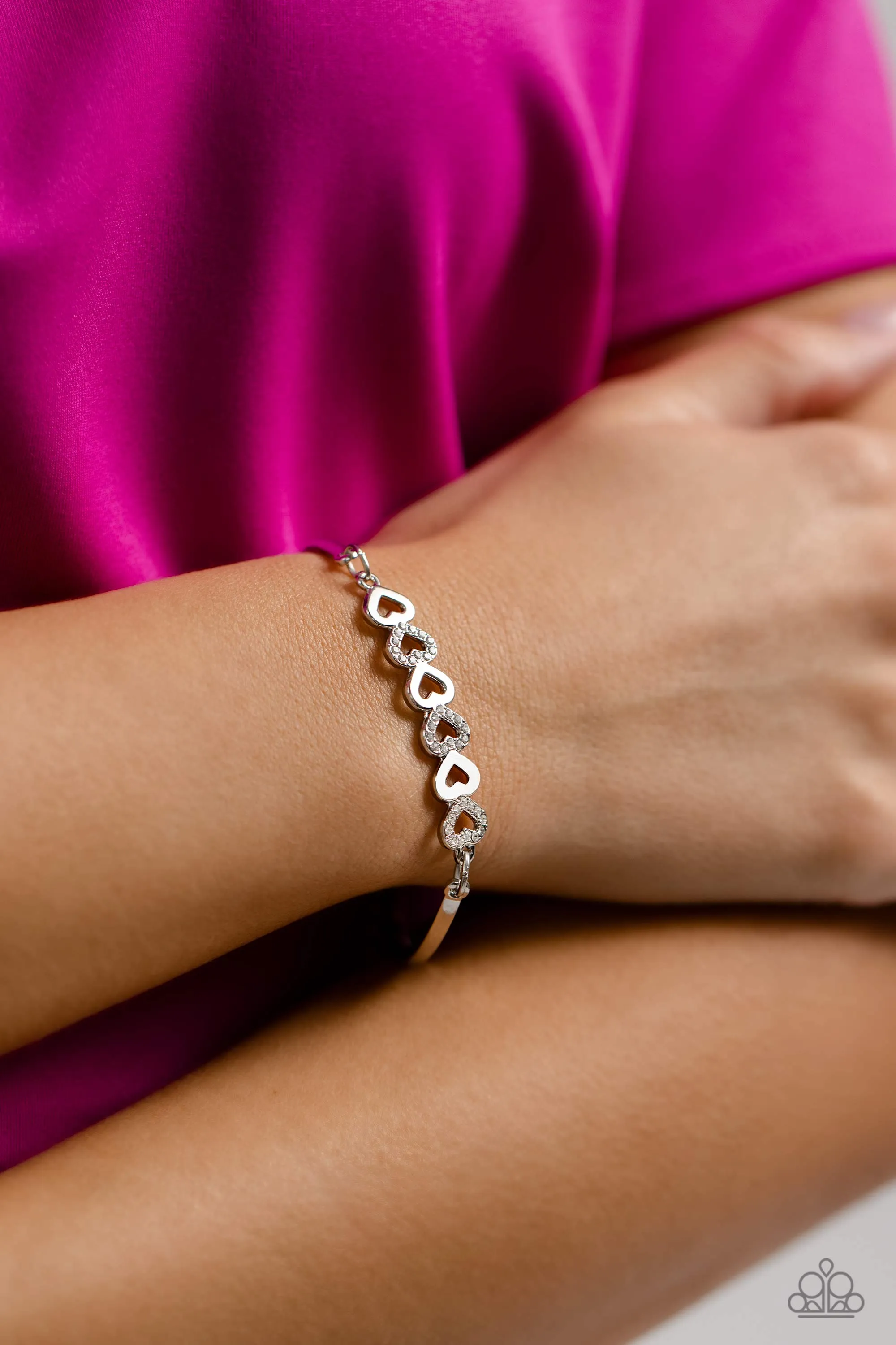 Attentive Admirer - White - Rhinestone and Silver Heart Paparazzi Lobster Claw Bracelet