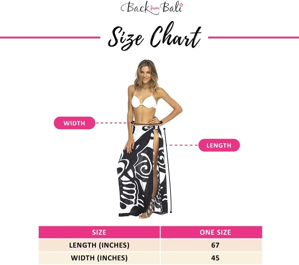 Back From Bali Womens Sarong Wrap, Beach Swimsuit Cover Up - Butterfly with Coconut Clip