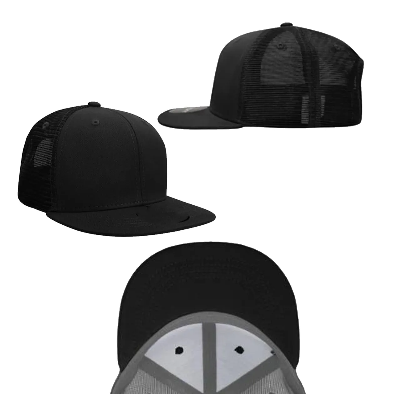 Black Youth Kids Trucker Snapback Hats High Profile 6 Panel Flat Bill Caps