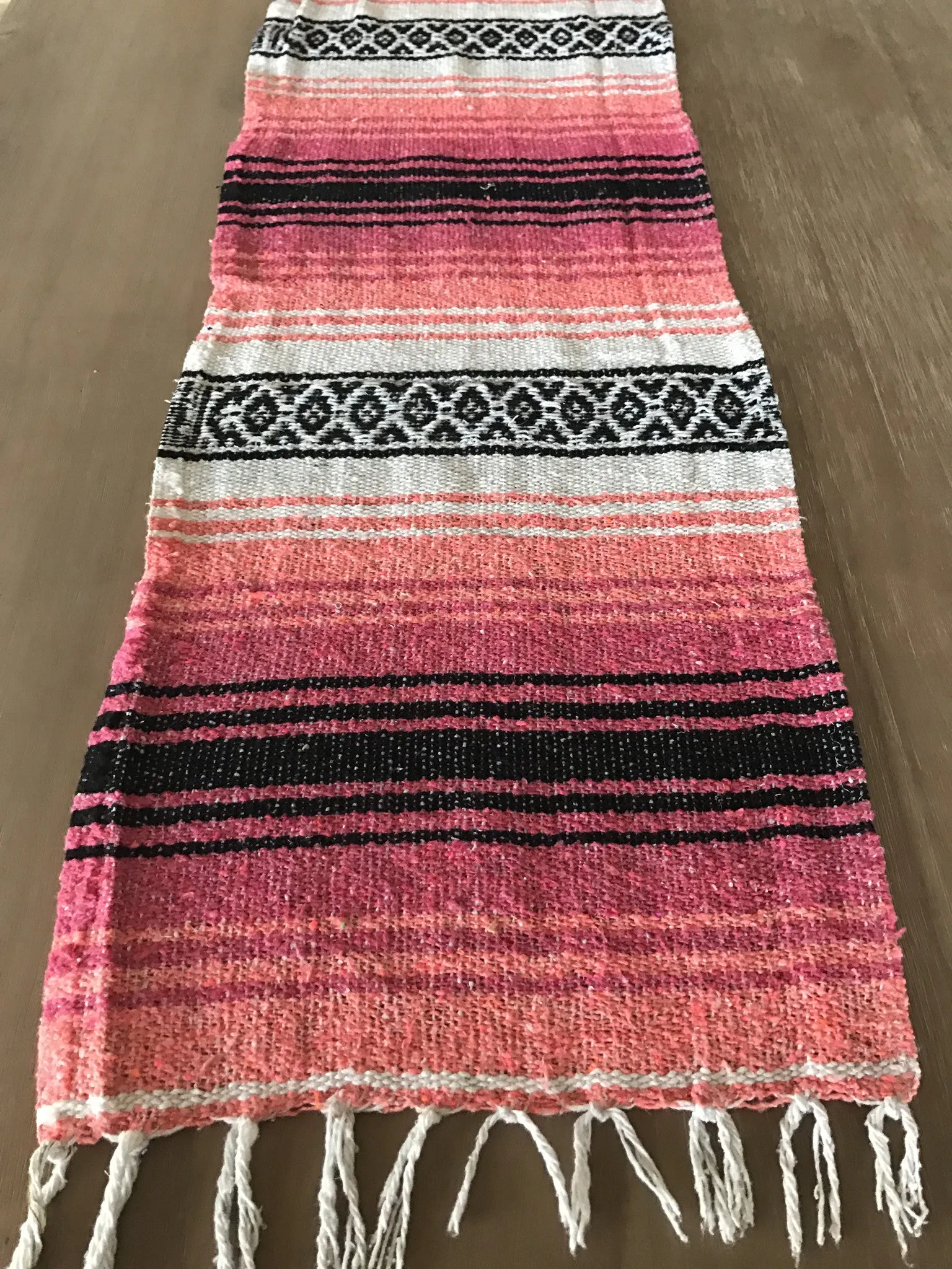 Bohemian Rustic Coral Table Runner with Fringe