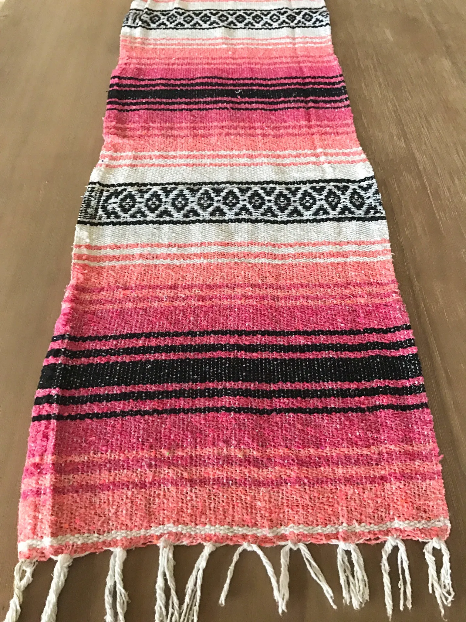 Bohemian Rustic Coral Table Runner with Fringe