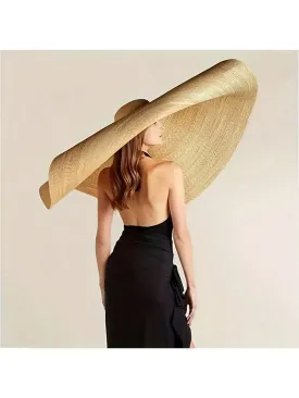 Boho 1pc Oversized Foldable Sun Hat, Vintage Large Brim Floppy Straw Hat, Classic Summer Travel Beach Hat For Outdoor Wear