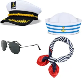 Captain Costume Set, Sailor Hat Scarf Captain Hat and Sunglasses Navy Costume Sailor Costume Accessories Men Women Captains Dressing up Party