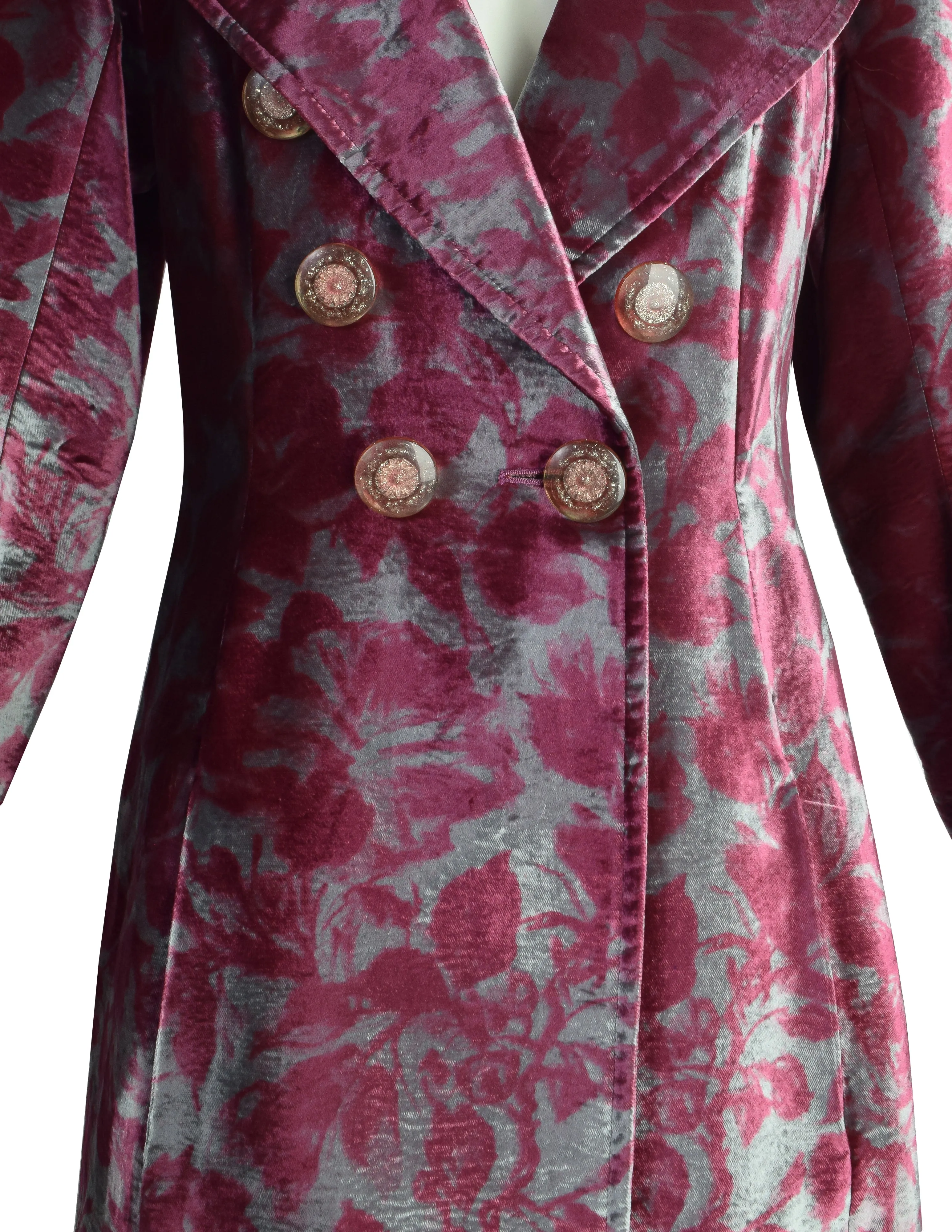 Christian Lacroix Vintage SS 1997 Pastel Floral Velvet Double Breasted Blazer Jacket