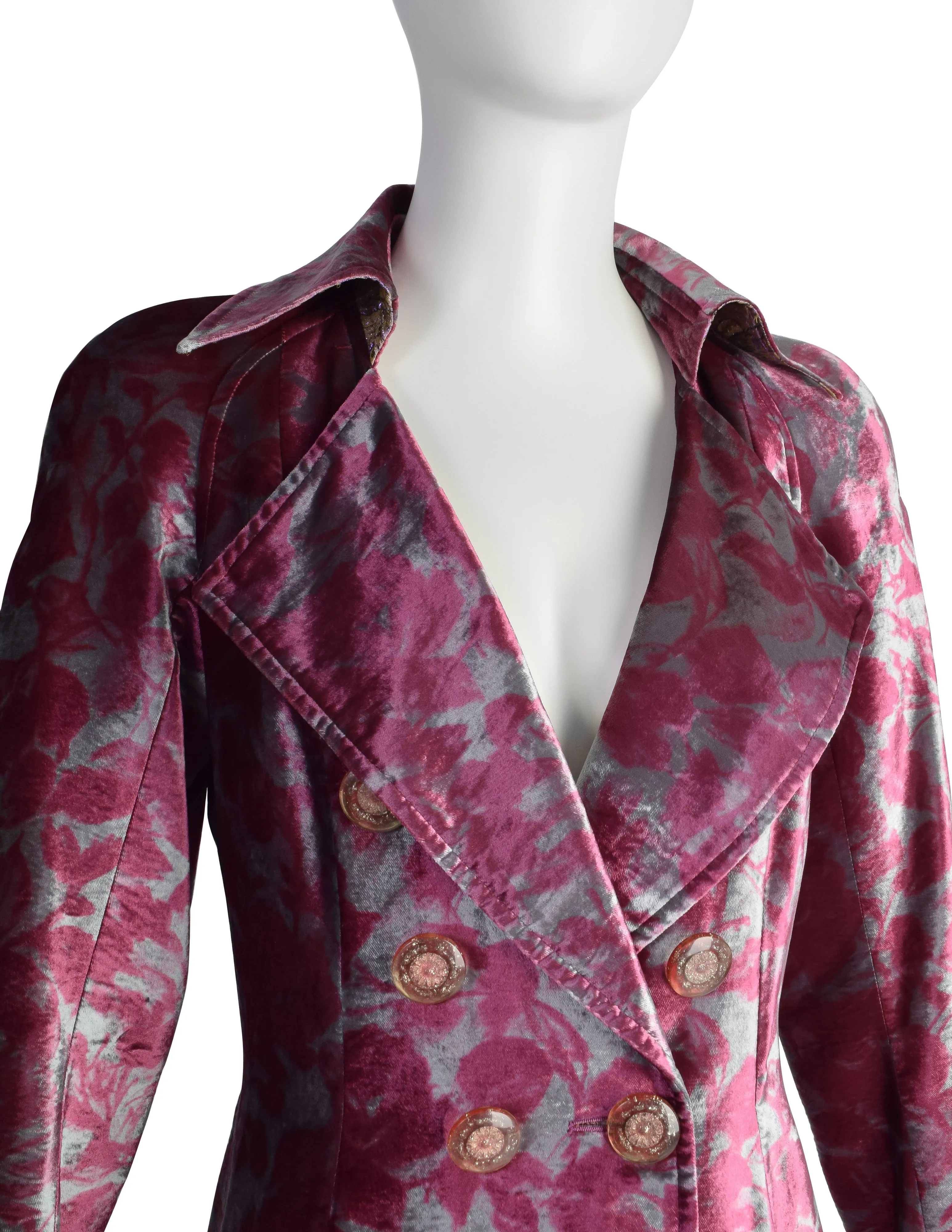 Christian Lacroix Vintage SS 1997 Pastel Floral Velvet Double Breasted Blazer Jacket