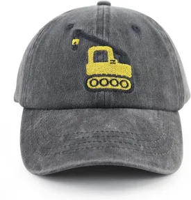 Construction Site Vehicles Hats for Boys Girls Age 3-10Adjustable Vintage Embroidered Kids Baseball Cap