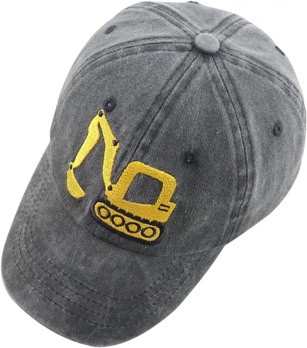 Construction Site Vehicles Hats for Boys Girls Age 3-10Adjustable Vintage Embroidered Kids Baseball Cap