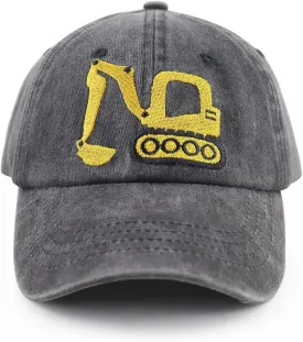 Construction Site Vehicles Hats for Boys Girls Age 3-10Adjustable Vintage Embroidered Kids Baseball Cap