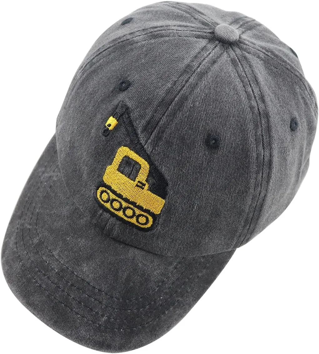 Construction Site Vehicles Hats for Boys Girls Age 3-10Adjustable Vintage Embroidered Kids Baseball Cap