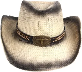 Cowboy Hats for Women, Brown Straw Cowgirl Outfits, Western Wide Brim Sun Hats with Chin Strap