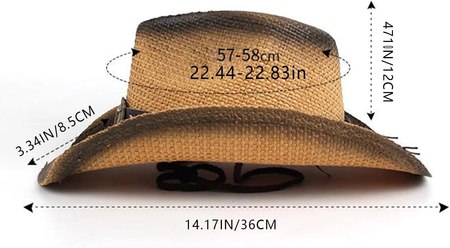 Cowboy Hats for Women, Brown Straw Cowgirl Outfits, Western Wide Brim Sun Hats with Chin Strap