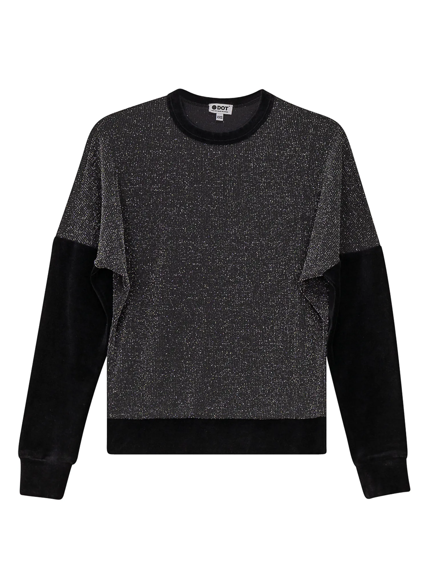 Dot Ribbed Velvet Sleeve Shimmer Top