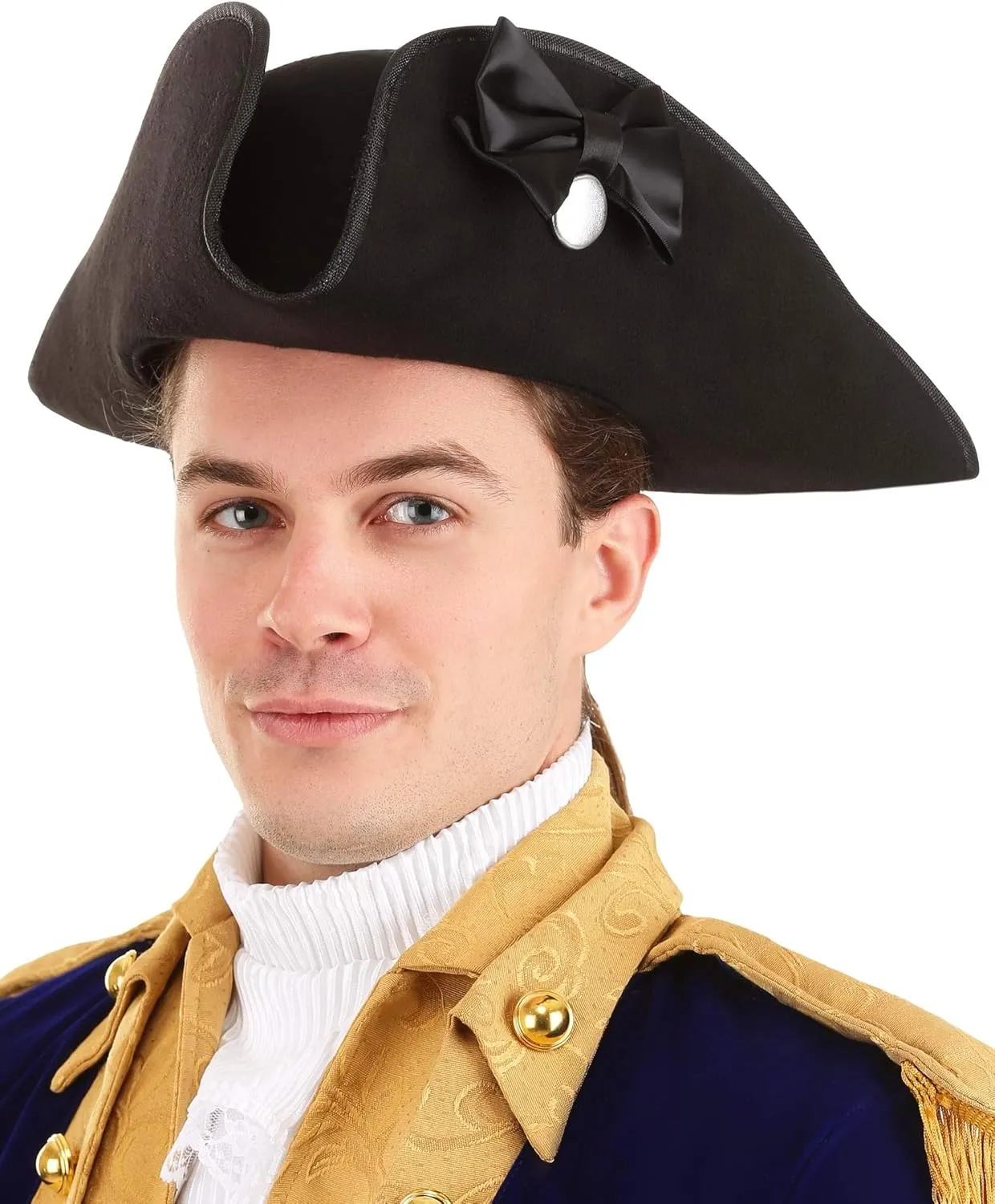 elope Adult George Washing Costume Hat - Polyester Tricorn with Fastener, Satin Bow, Adjustable Size, One Size Fits Most Standard Black