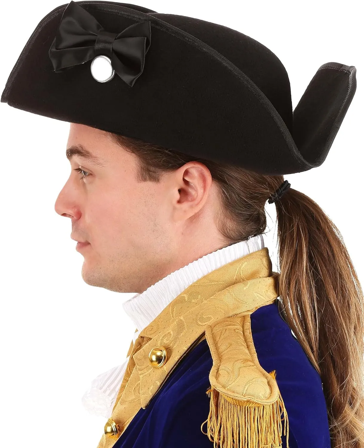 elope Adult George Washing Costume Hat - Polyester Tricorn with Fastener, Satin Bow, Adjustable Size, One Size Fits Most Standard Black
