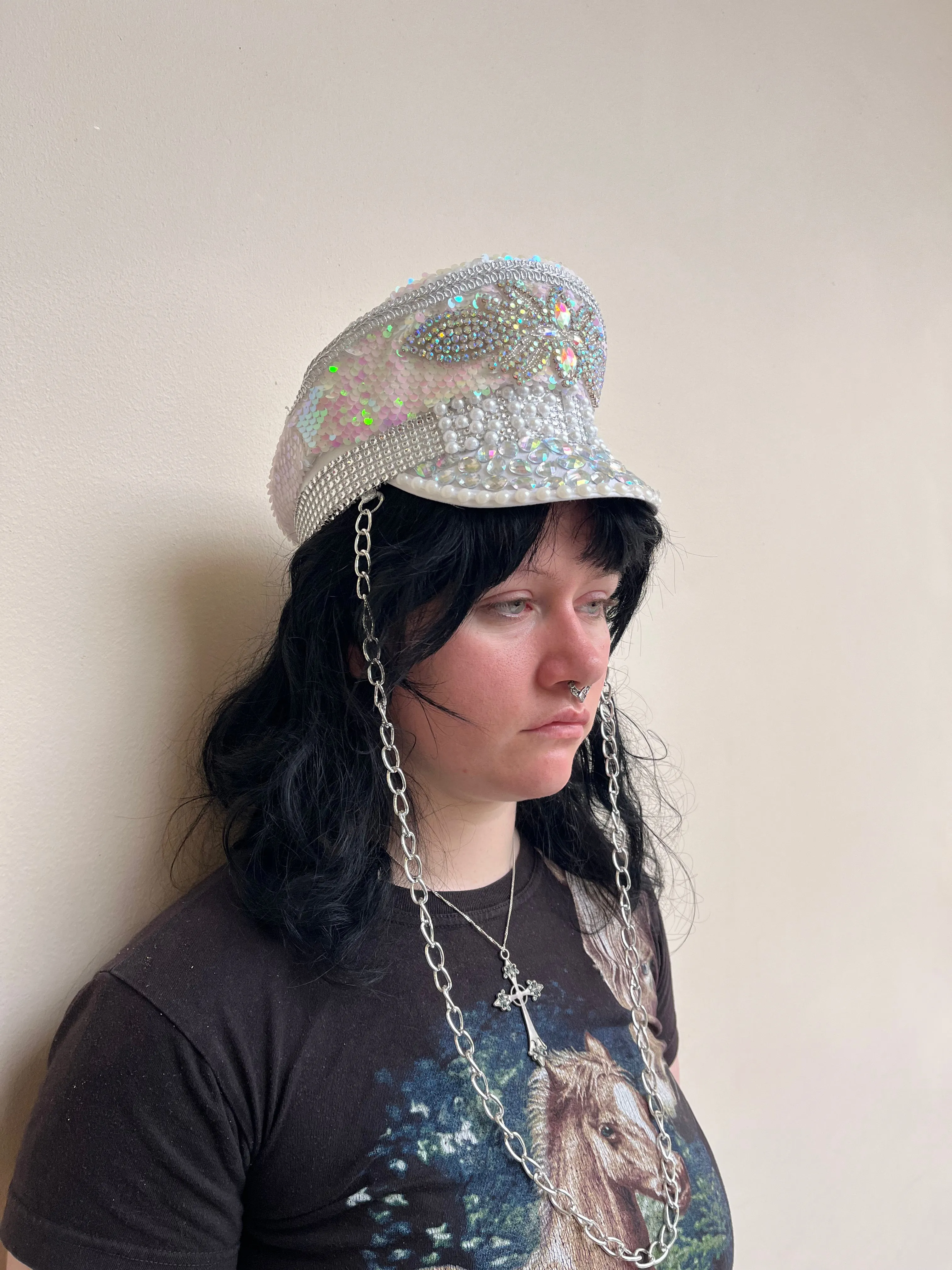 Fever Deluxe Sequin & Pearl Bride Captains Hat