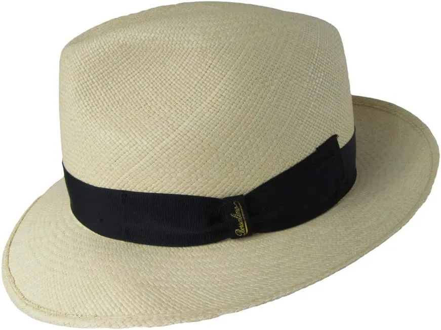 FINO Panama Fedora 2 1/2 Brim (63, Natural with Navy Hatband)