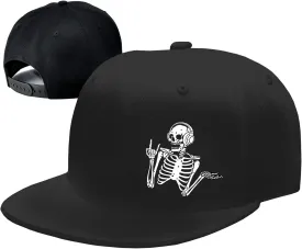 Flat Bill Hats for Men Snapback Hats Skull Skeleton Hat Flat Brim Fitted Hat Adjust Black Baseball Caps for Men