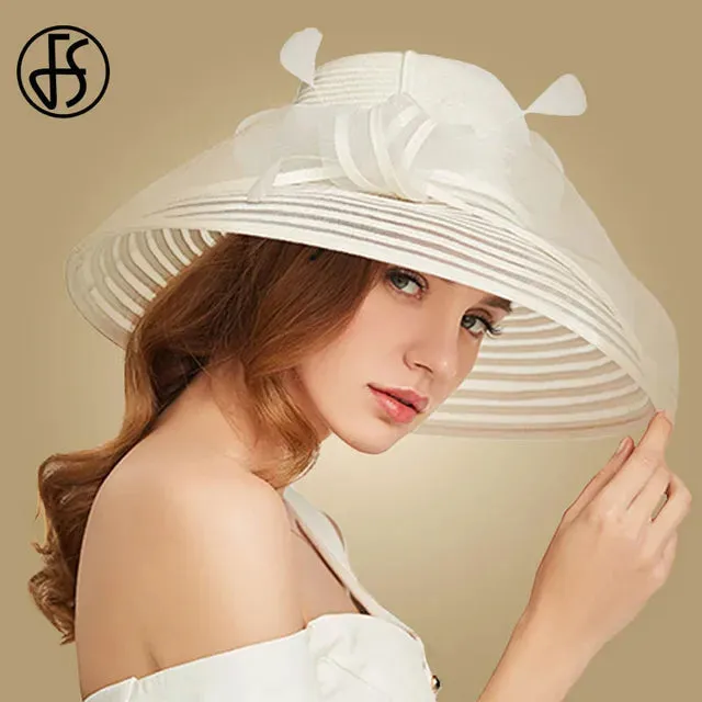 FS 2020 Women Straw Hat With Big Bow White Black Wide Brim Floppy Foldable Beach Hats Female Ladies Spring Visor Sun Caps