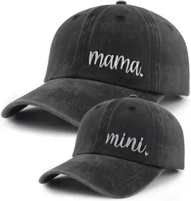 Funny Embroidered Mama and Mini Hat for Mom Kid, Adjustable Matching Parent-Child Baseball Cap Set of 2