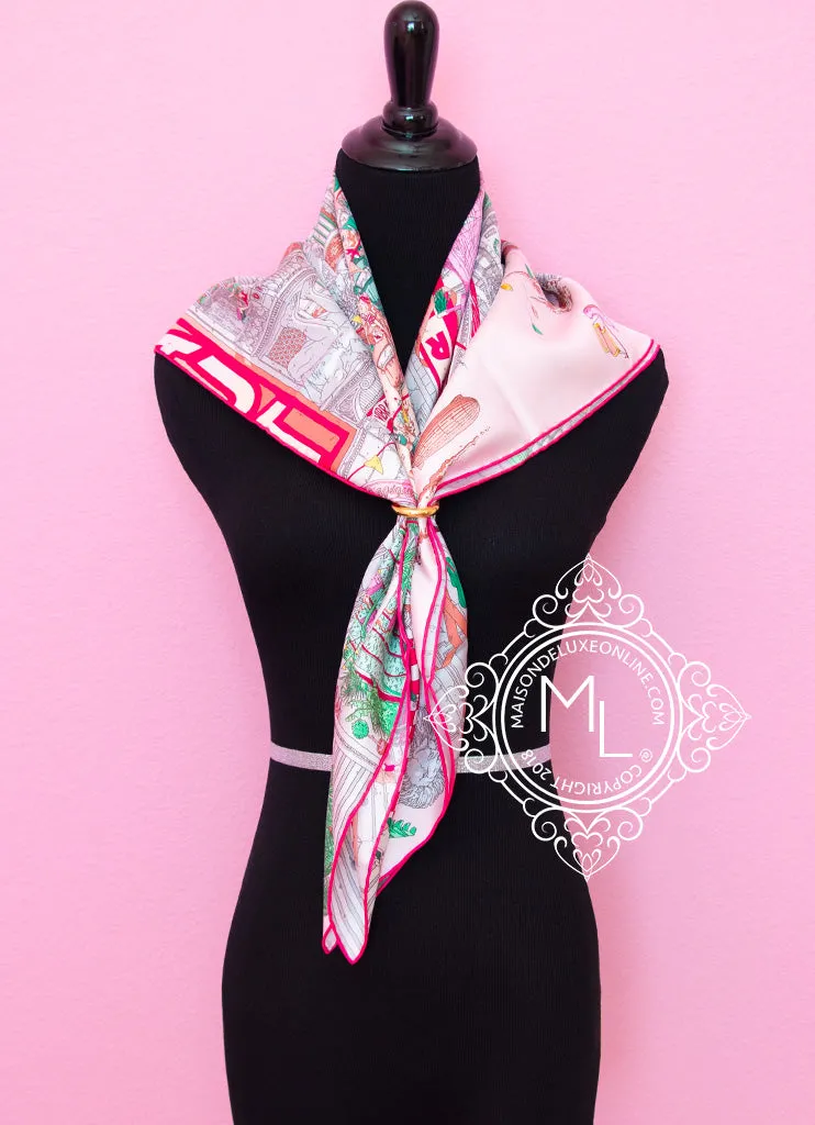 Hermes Pink Twill Silk 90 cm Le Grand Prix du Faubourg Scarf