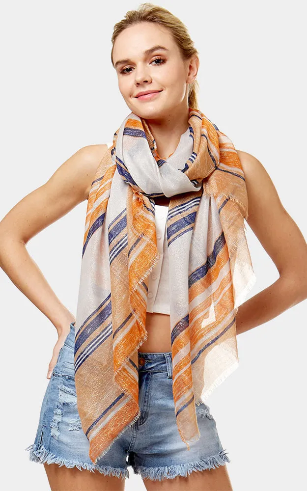 LOF1059 Striped Lurex Print Oblong Scarf