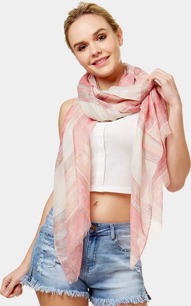 LOF1059 Striped Lurex Print Oblong Scarf