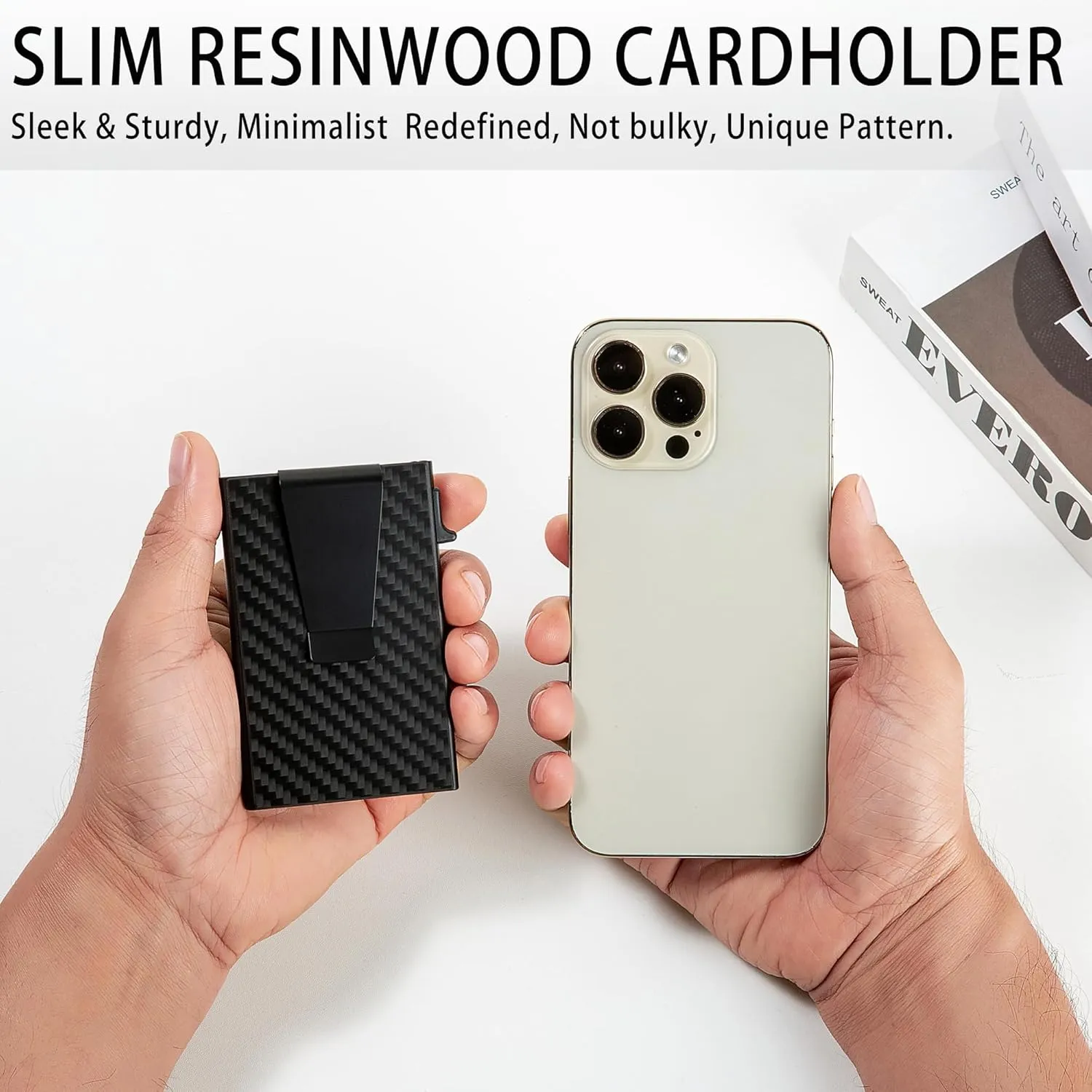 Minimalist Carbon Fiber Wallet for Men, Money Clip Cash Strap Wallet, RFID Blocking Metal Wallet Aluminum Card Holder,Front Pocket Wallet