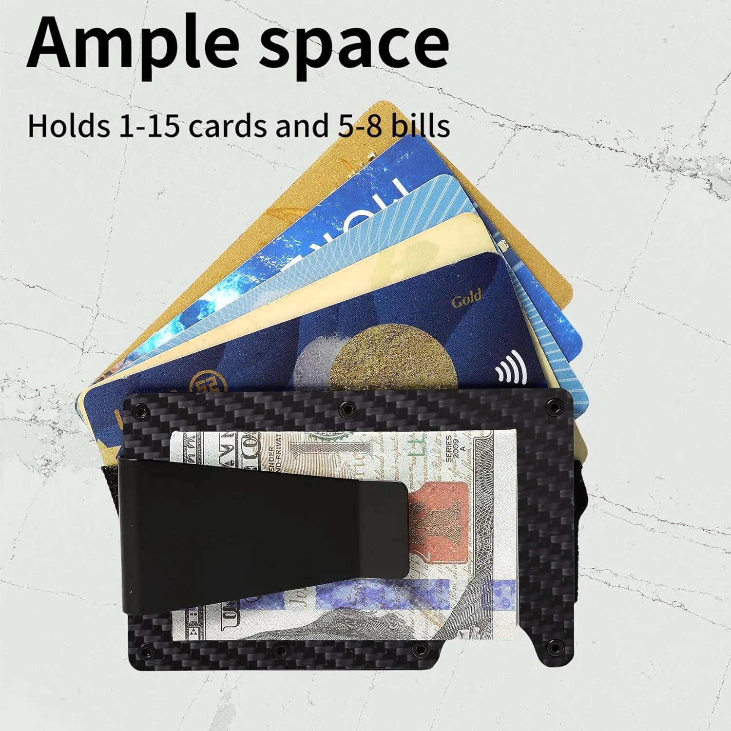 Minimalist Carbon Fiber Wallet for Men, Money Clip Cash Strap Wallet, RFID Blocking Metal Wallet Aluminum Card Holder,Front Pocket Wallet(Carbon Fiber)