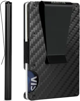 Minimalist Carbon Fiber Wallet for Men, Money Clip Cash Strap Wallet, RFID Blocking Metal Wallet Aluminum Card Holder,Front Pocket Wallet(Carbon Fiber)