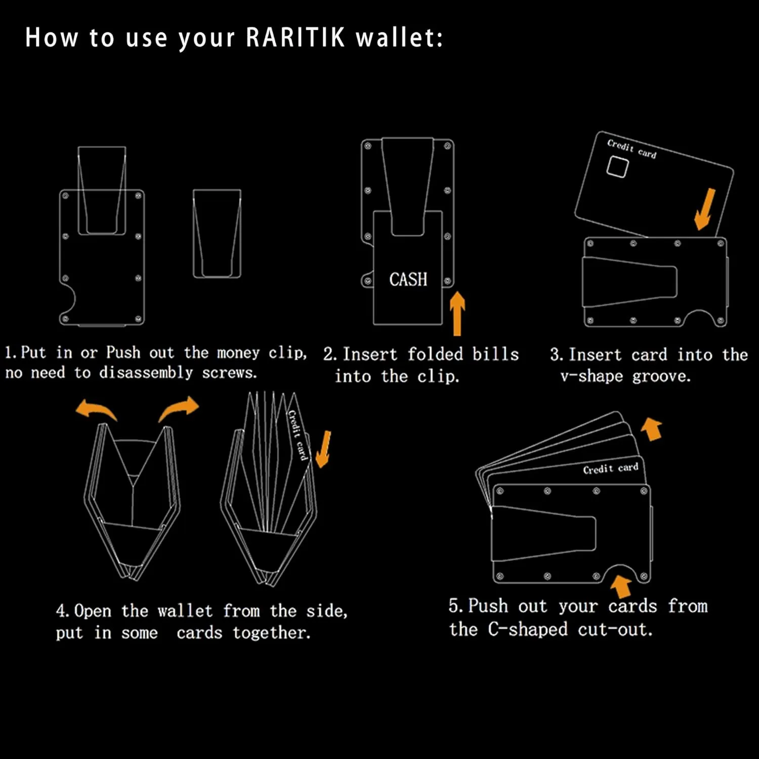 Minimalist Carbon Fiber Wallet for Men, Money Clip Cash Strap Wallet, RFID Blocking Metal Wallet Aluminum Card Holder,Front Pocket Wallet(Carbon Fiber)