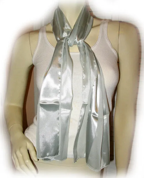 New Vintage Y2K 90s Scarf Scarves Wrap 53" x 14" Striped Gray Mint Green Preppy