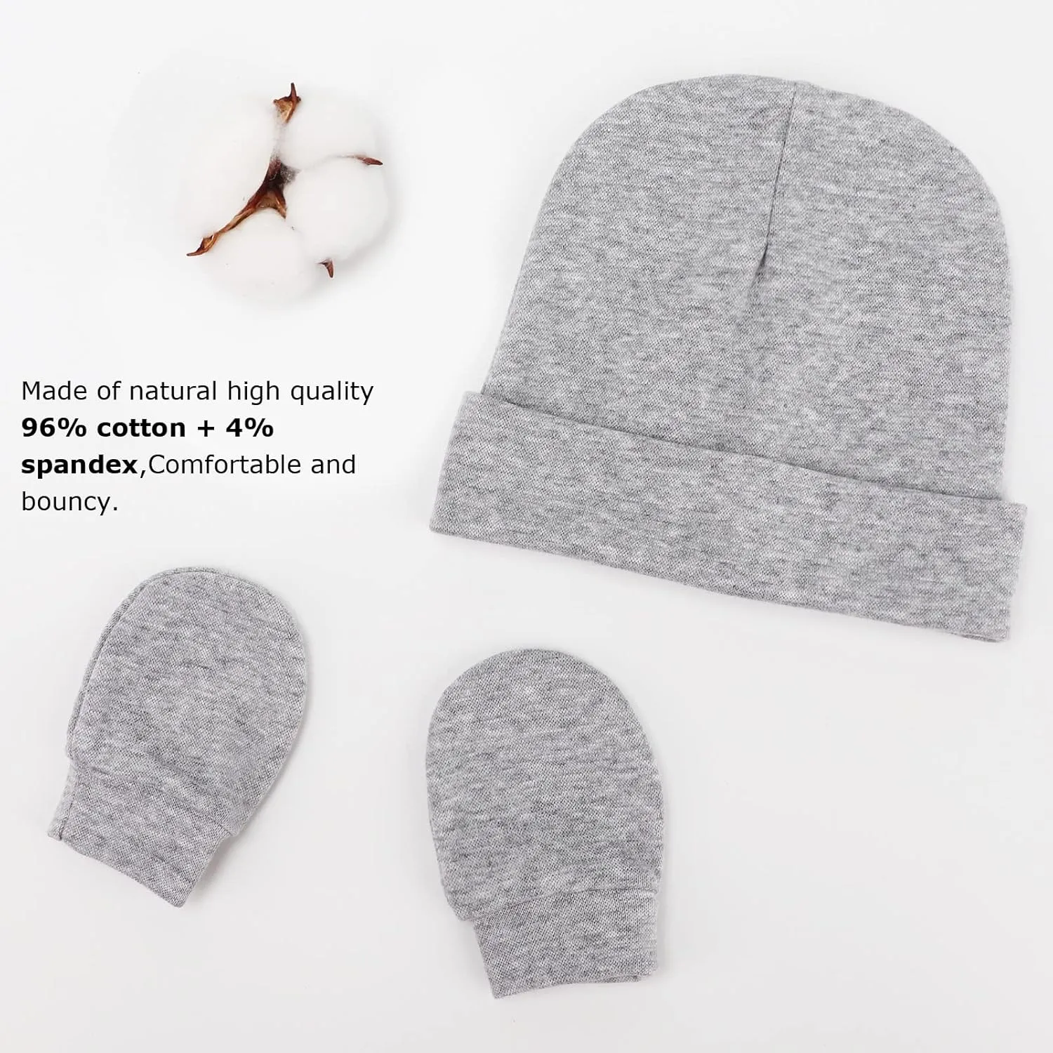 Newborn Baby Hats and Mittens Set Infant Beanie Cap Toddler Gloves Newborn Hospital Hats for Baby Boy Girl Kid 0-6 Months