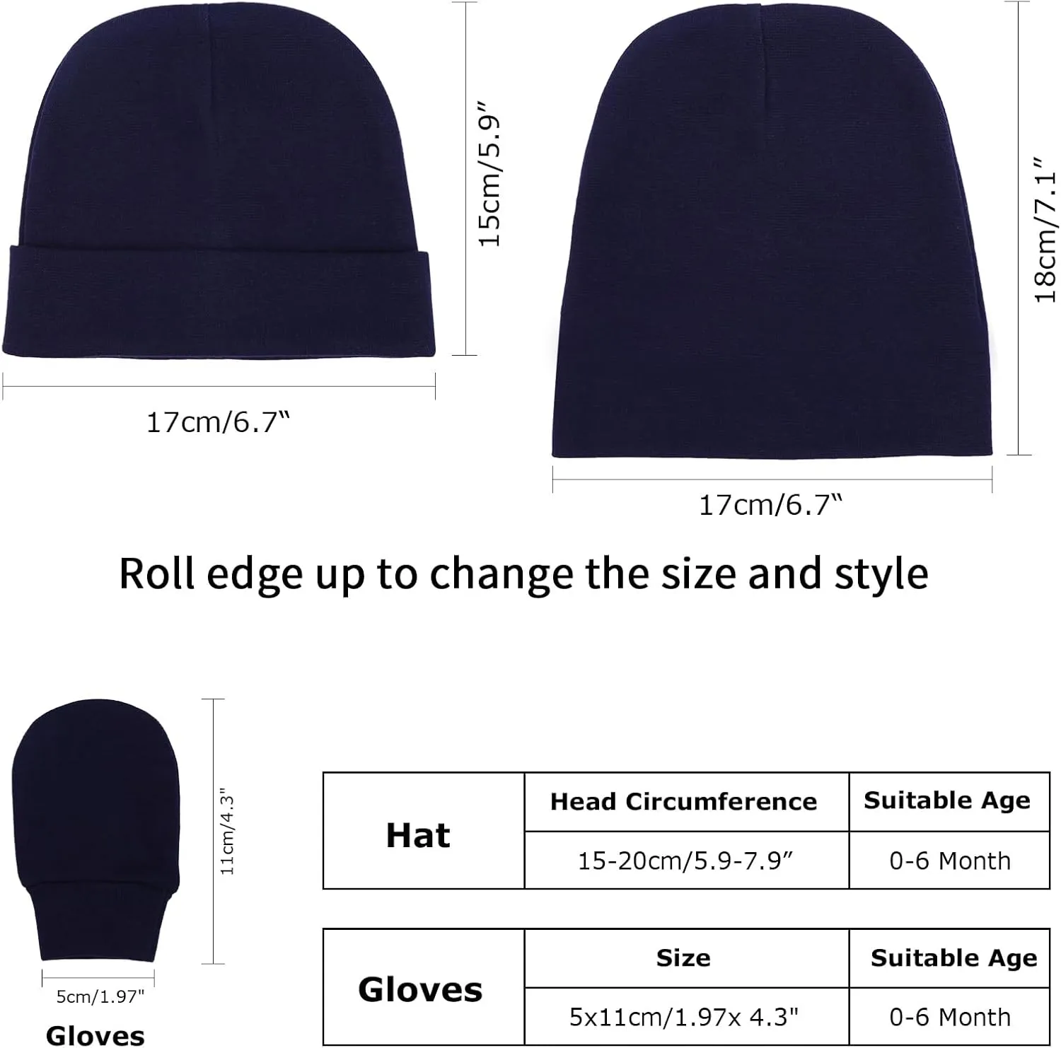 Newborn Baby Hats and Mittens Set Infant Beanie Cap Toddler Gloves Newborn Hospital Hats for Baby Boy Girl Kid 0-6 Months