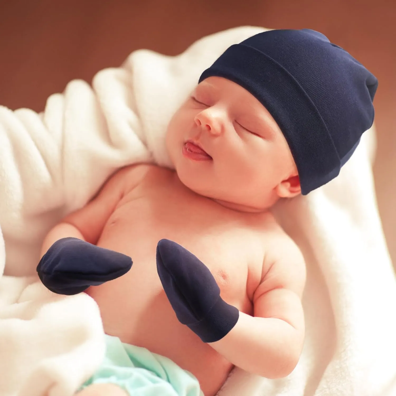 Newborn Baby Hats and Mittens Set Infant Beanie Cap Toddler Gloves Newborn Hospital Hats for Baby Boy Girl Kid 0-6 Months