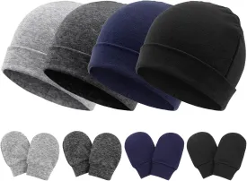Newborn Baby Hats and Mittens Set Infant Beanie Cap Toddler Gloves Newborn Hospital Hats for Baby Boy Girl Kid 0-6 Months