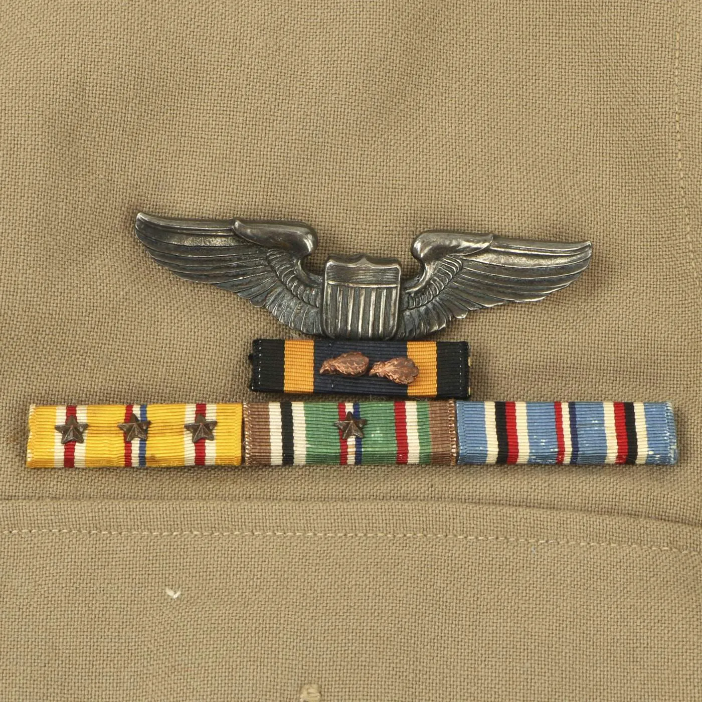 Original U.S. WWII WWII Far East Command Patch Army Air Force Captain's Customized Khaki Wool Shirt