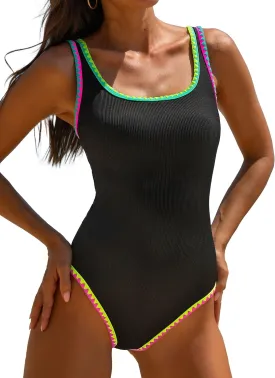popvil Women's One Piece Swimsuits 2025 Tummy Control -Slimming Bathing Suit Neon 1 Piece Beach Outfit Sexy Sport Swim Suits