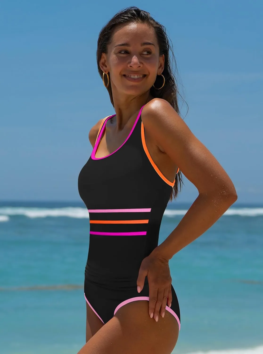 popvil Women's One Piece Swimsuits 2025 Tummy Control -Slimming Bathing Suit Neon 1 Piece Beach Outfit Sexy Sport Swim Suits