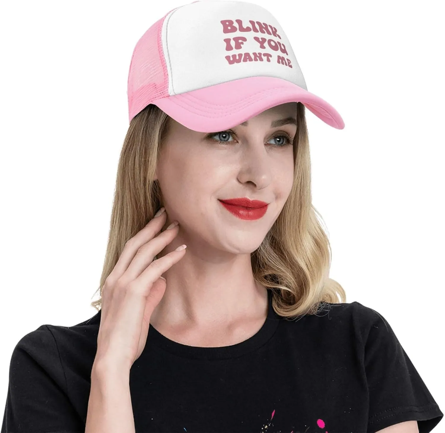 Put It On My Husband's Tab Drinking Trucker Hat - Funny Pink Trucker Hat for Women and Men