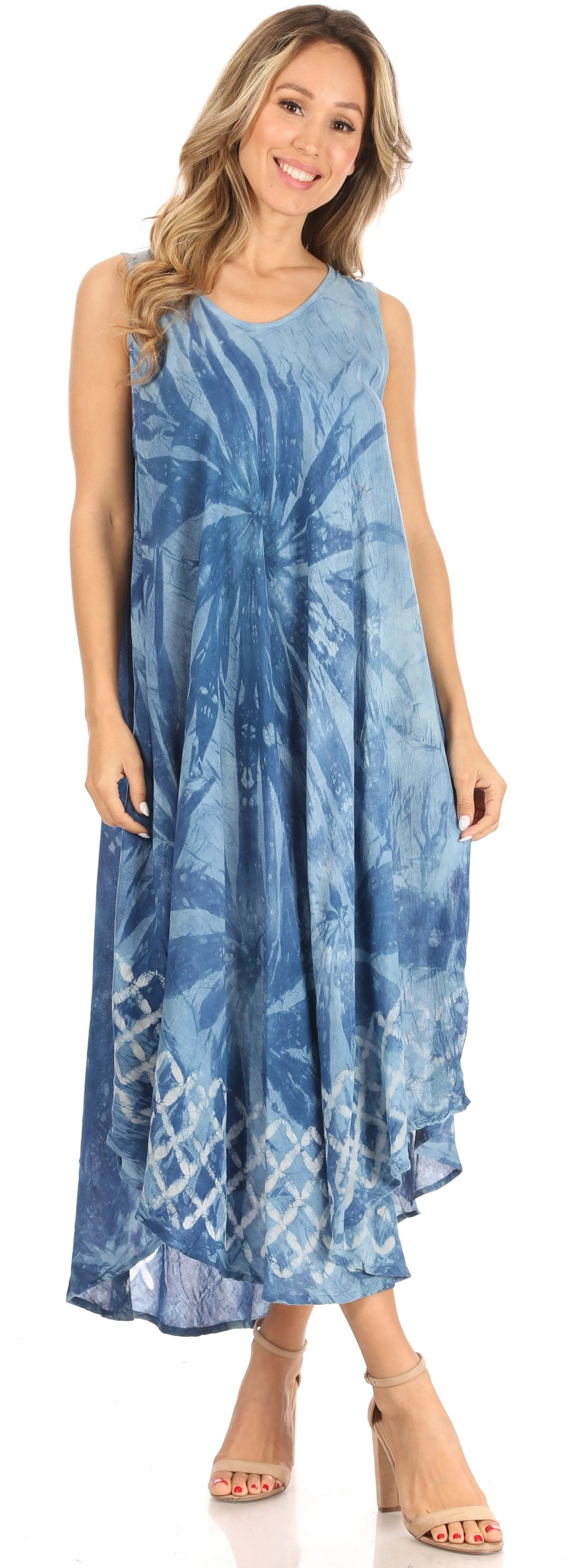Sakkas Arema Women's Casual Summer Sleeveless Caftan Maxi Tent Dress Batik Loose